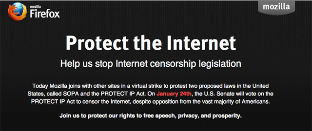 Mozilla заняла активную позицию против SOPA