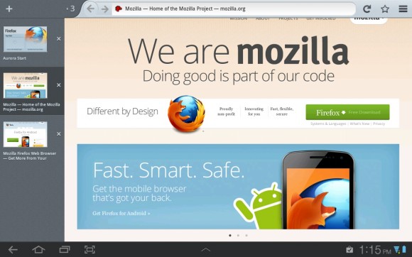 В новом Firefox 15 Beta для Android улучшена поддержка планшетов